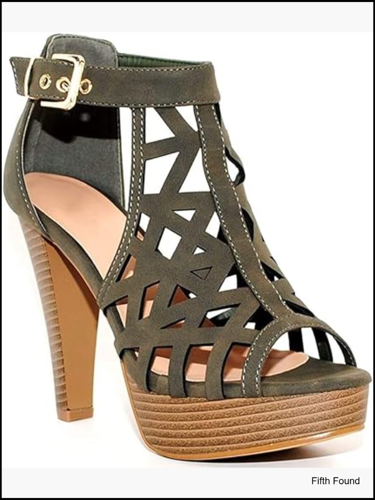 Open Toe Ankle Strap Western Bootie Sandals Chunky Wood Heel Cutout Shoes